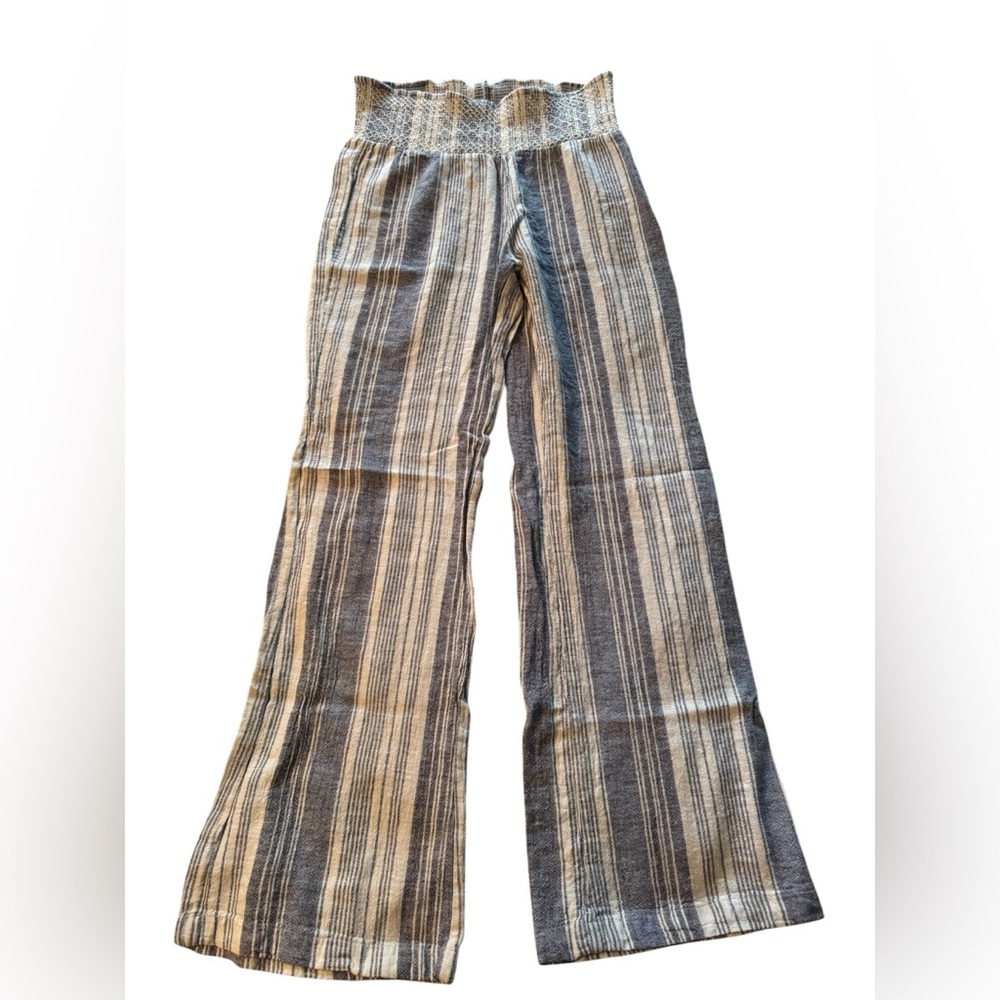 Indigo Rein Textured Striped Pants - Blue and Cream